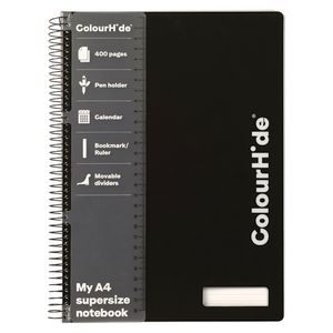 ColourHide Supersize 3 Subject Notebook A4 400 Page Black