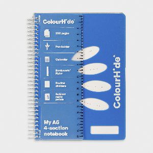 ColourHide 4 Section Notebook A5 200 Page Blue