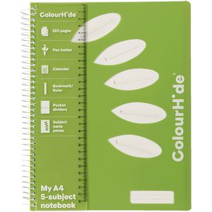 ColourHide My 5 Subject Notebook A4 PP Cover 250 Page Green