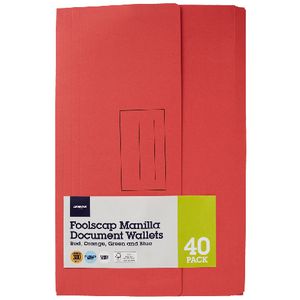 Document Wallet Foolscap 240gsm Assorted Colours 40 Pack
