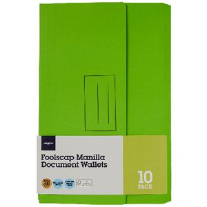 Document Wallet Foolscap 240gsm Lime 10 Pack