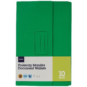 Document Wallet Foolscap 240gsm Green 10 Pack