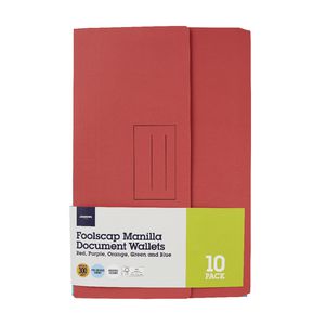 Document Wallet Foolscap 240gsm Assorted Colours 10 Pack