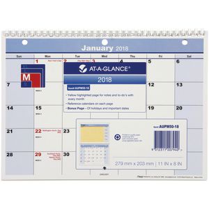 At-A-Glance QuickNotes Monthly Wall Calendar 2018