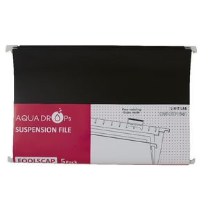 Aqua Drops Suspension File Foolscap Black 5 Pack