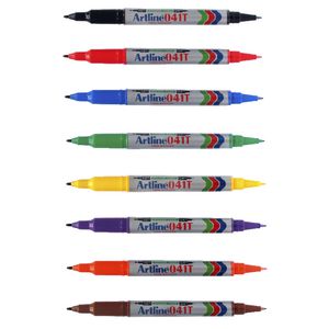 Artline 041T Permanent Dual Nib Marker Assorted 8 Pack