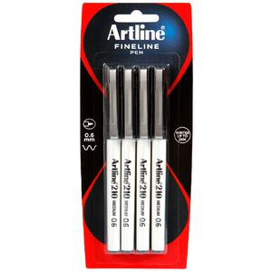 Artline 210 0.6mm Fineliner Black 4 Pack
