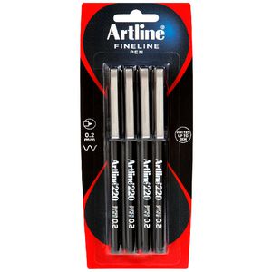 Artline 220 0.2mm Fineliner Black 4 Pack