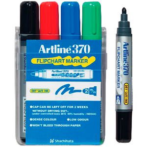 Artline 370 Flipchart Markers Assorted 4 Pack