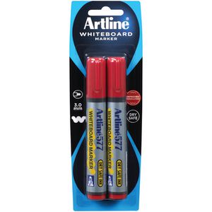 Artline 577 Whiteboard Markers Red 2 Pack
