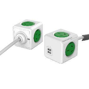 Allocacoc PowerCube 4 Power Outlet and 2 USB Ports 1.5m Green