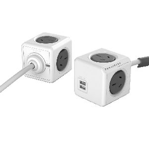 Allocacoc PowerCube 4 Power Outlet and 2 USB Ports 1.5m Grey