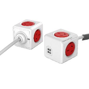 Allocacoc PowerCube 4 Power Outlet and 2 USB Ports 1.5m Red