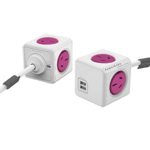 Allocacoc PowerCube 4 Power Outlet and 2 USB Ports 1.5m Pink