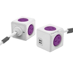 Allocacoc PowerCube 4 Power Outlet and 2 USB Port 1.5m Purple