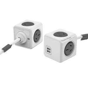Allocacoc PowerCube 4 Power Outlet and 2 USB Ports 3m Grey
