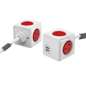 Allocacoc PowerCube 4 Power Outlet and 2 USB Ports 3m Red