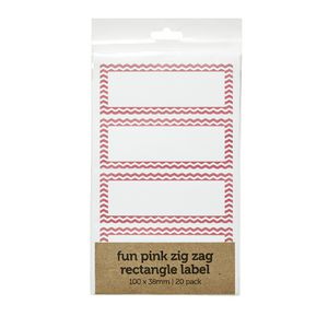 Zig Zag Rectangle Label 100 x 38mm 20 Pack Pink