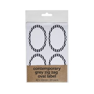 Contemporary Zig Zag Oval Label 42 x 63mm 20 Pack Grey