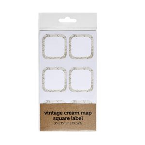 Vintage Map Square Label 35 x 35mm 30 Pack