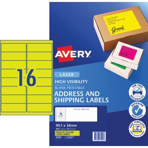Avery Signalling Labels Fluro Yellow 25 Sheets 16 Per Page
