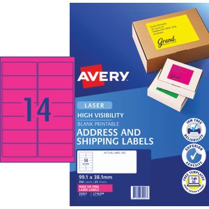 Avery Signalling Labels Fluro Pink 25 Sheets 14 Per Page