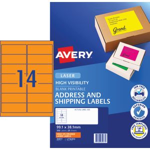 Avery Signalling Labels Fluro Orange 25 Sheets 14 Per Page