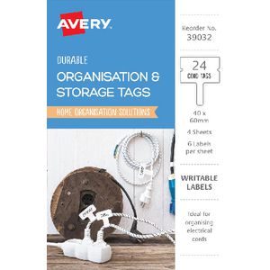 Avery Organisation and Storage Cord Tags 40 x 60mm 24 Pack