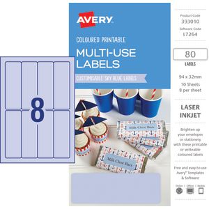 Avery Rectangle Labels 94 x 32mm Sky Blue 80 Pack