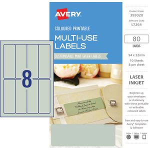 Avery Rectangle Labels 94 x 32mm Mint Green 80 Pack