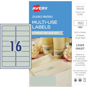 Avery Rectangle Labels 63.5 x 24mm Mint Green 160 Pack