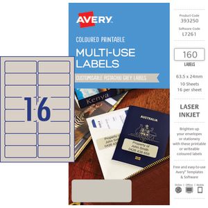 Avery Rectangle Labels 63.5 x 24mm Pistachio Grey 160 Pack
