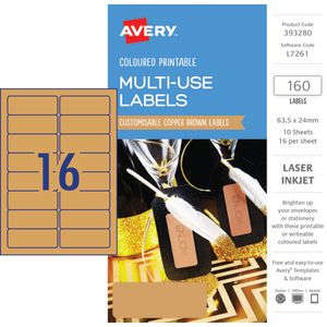 Avery Rectangle Labels 63.5 x 24mm Copper Brown 160 Pack