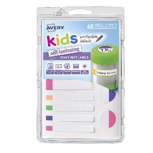 Avery Self-Laminating Kids Labels Assorted Fluoro 48 Pack