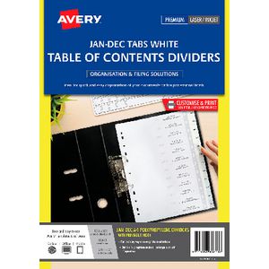 Avery Polypropylene A4 Printed Tabs Dividers Jan - Dec White