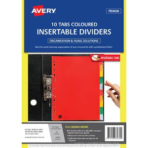 Avery A4 Insertable Polypropylene Dividers with 10 Tab Colour