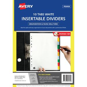 Avery A4 Insertable Polypropylene Dividers with 10 Tab White