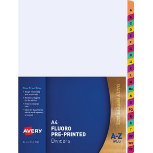 Avery Mylar Dividers A-Z Tabs Fluoro