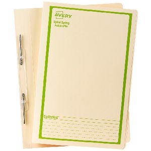 Avery Foolscap Spiral Spring File Buff with Green Print