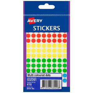 Avery Multi-Coloured Dot Stickers 8mm 416 Pack