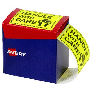 Avery 75 x 99.6mm Handle With Care Labels Fluro Yellow