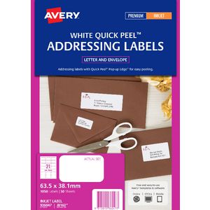 Avery Address Labels White 21 UP 50 Sheet
