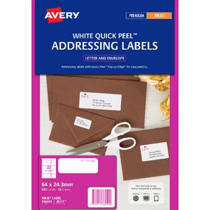 Avery inkjet Labels White 64 x 24.3mm 25 Pack