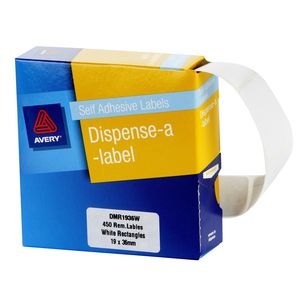 Avery Labels Dispenser Rectangle 19 x 36mm White 450 Pack