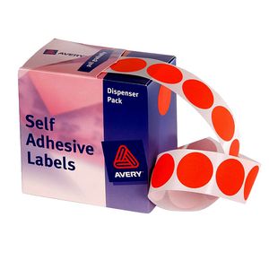 Avery Self Adhesive Round Labels Red 24mm 500 Pack