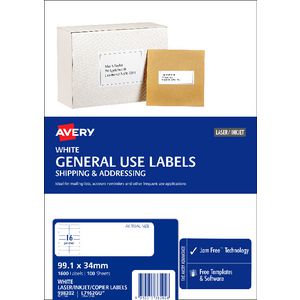 Avery General Use Labels White 16 UP 100 Sheet