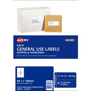 Avery General Use Labels White 100 Sheet