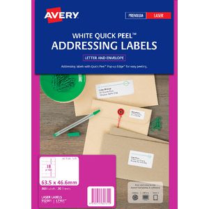 Avery Laser Address Labels White 20 Sheets 18 Per Page