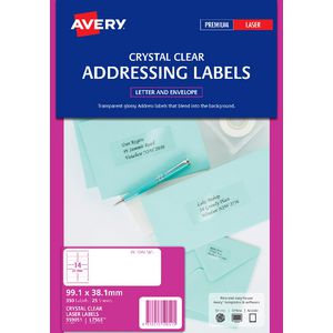 Avery Laser Addressing Labels Clear 25 Sheets 14 Per Page