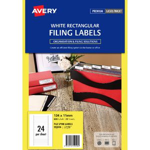 Avery Fine Spine Filing Labels White 25 Sheets 24 Per Page